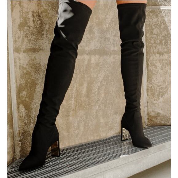 MARION PARKE Malone Heeled Boot Black Thigh High Stretch Crepe Women's 36/US 6 - Picture 1 of 9